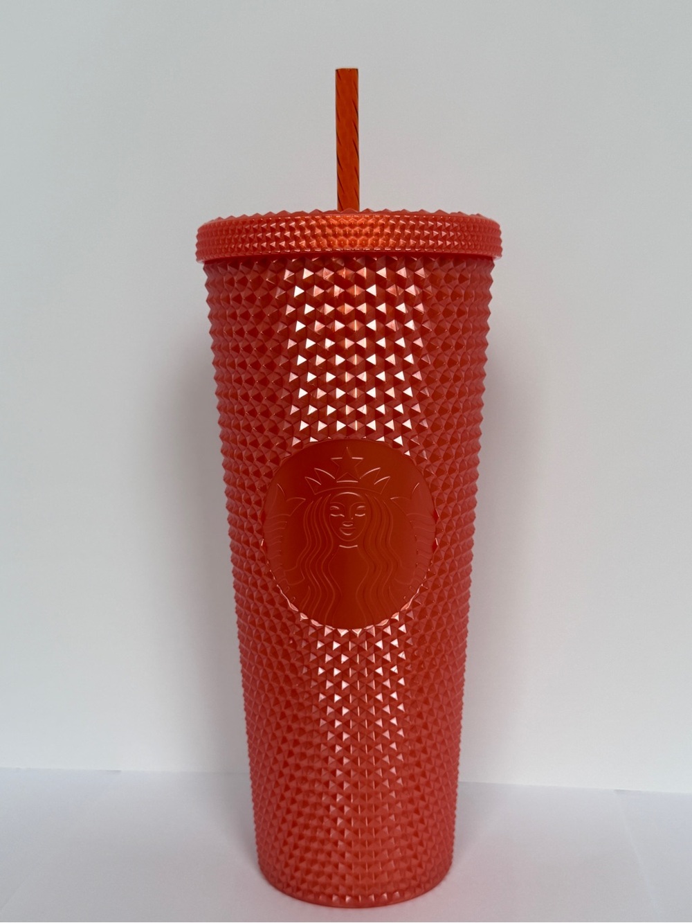 Starbucks Red-Orange Studded Reusable Tumbler with Straw